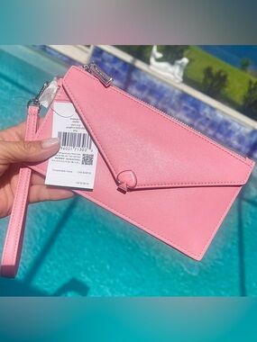 kate spade RP$189 NWT Leather Envelope Wristlet Zip-Top & Snap front pocket Pink